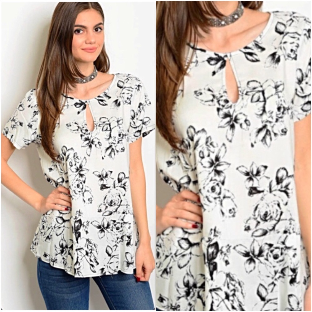 Work & Play Floral Keyhole Blouse Top S/M